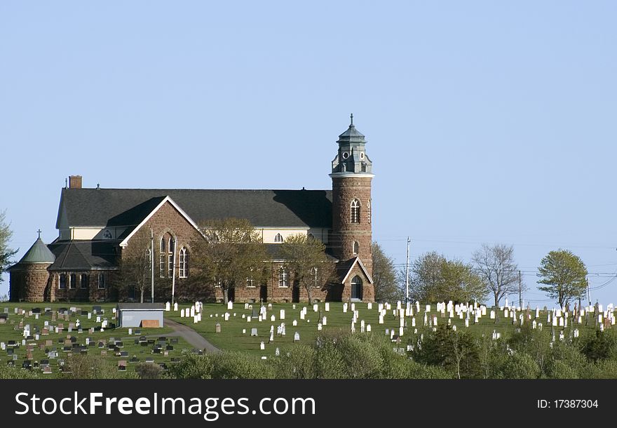 Church above a graveyard in Prince Edward Island. Church above a graveyard in Prince Edward Island