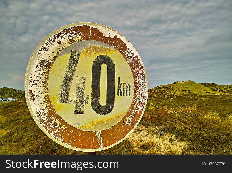 An old road sin from any wind and weather signed. In Germany Sylt. An old road sin from any wind and weather signed. In Germany Sylt