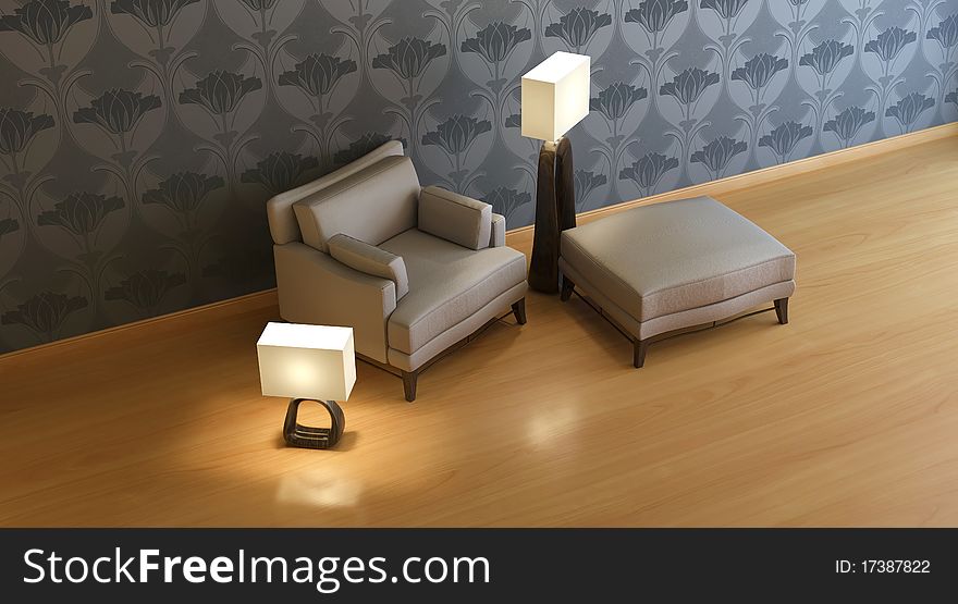 A modern 3d interior composition