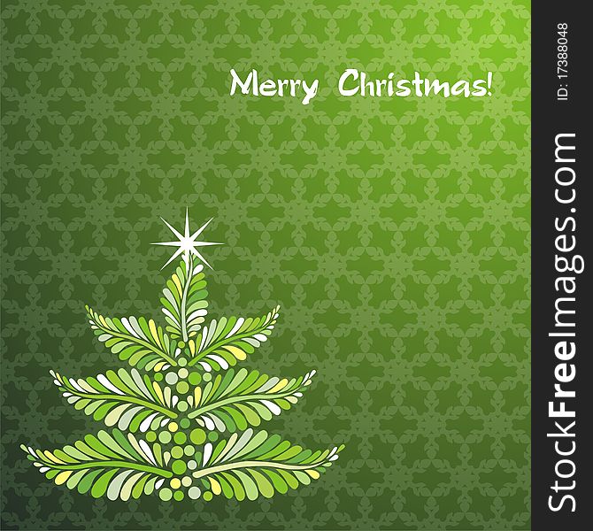 Christmas tree on graceful green background. Vector illustration. Christmas tree on graceful green background. Vector illustration