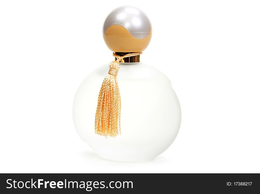 White perfume bottle isolated on white background