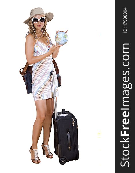 Woman on vacation with beach bag