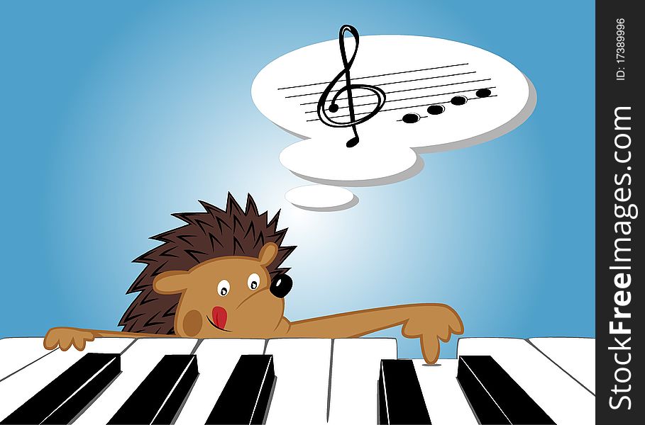 Hedgehog and a piano. illustration