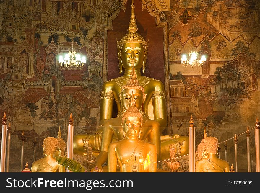 Beautiful group image of buddha at wat mahathat Petchaburi Thailand