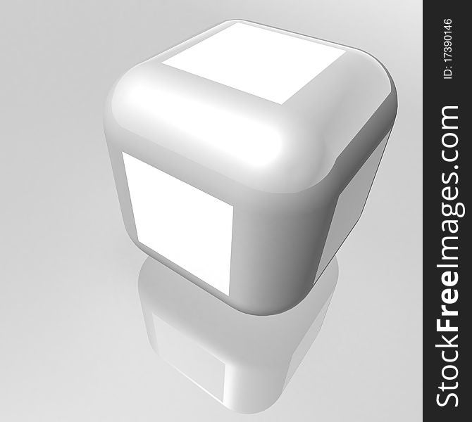 Surround a cube with chamfered corners of metallic material and the white sides. 3d computer modeling