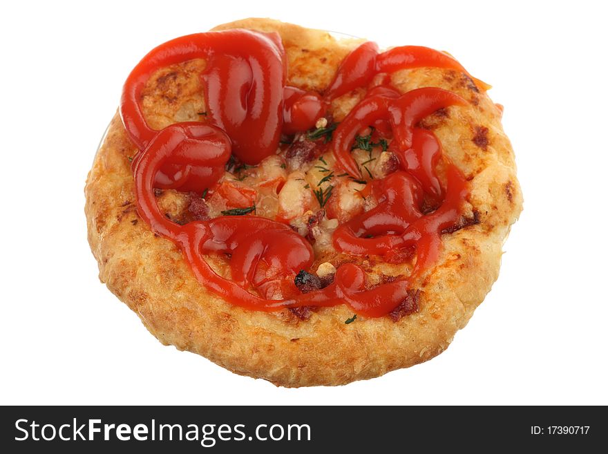 The pizza is isolated on a white background. The pizza is isolated on a white background