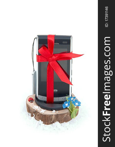 Mobile phone in a gift by a holiday