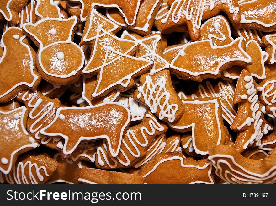 Box of christmas Gingerbread cookies on baking paper