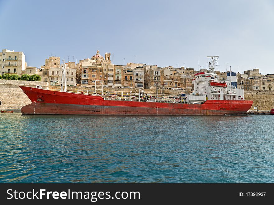 Tanker moored in Grand harbour. Malta