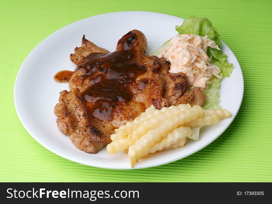 Grilled Chicken Steak and Fried Potato