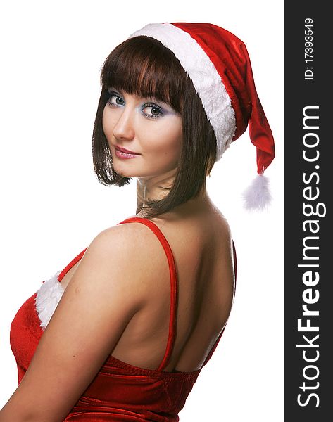Christmas girl in red santa hat