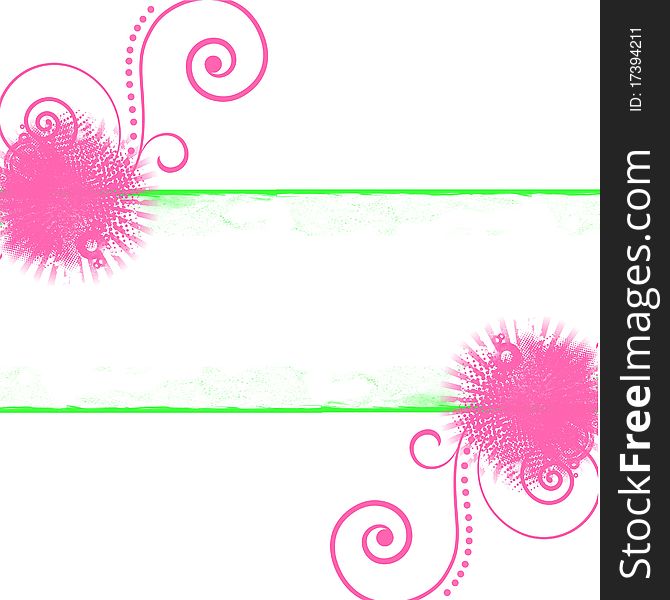 A white background with pink dots and swirls patterns ,with a green borders copyspace. A white background with pink dots and swirls patterns ,with a green borders copyspace