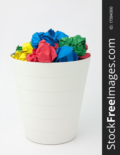 Full recycle bin by multicolor paper ball