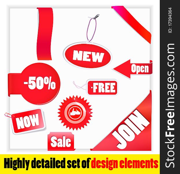 Set of red elements. New -50% join,FREE etc. Vector. Set of red elements. New -50% join,FREE etc. Vector.