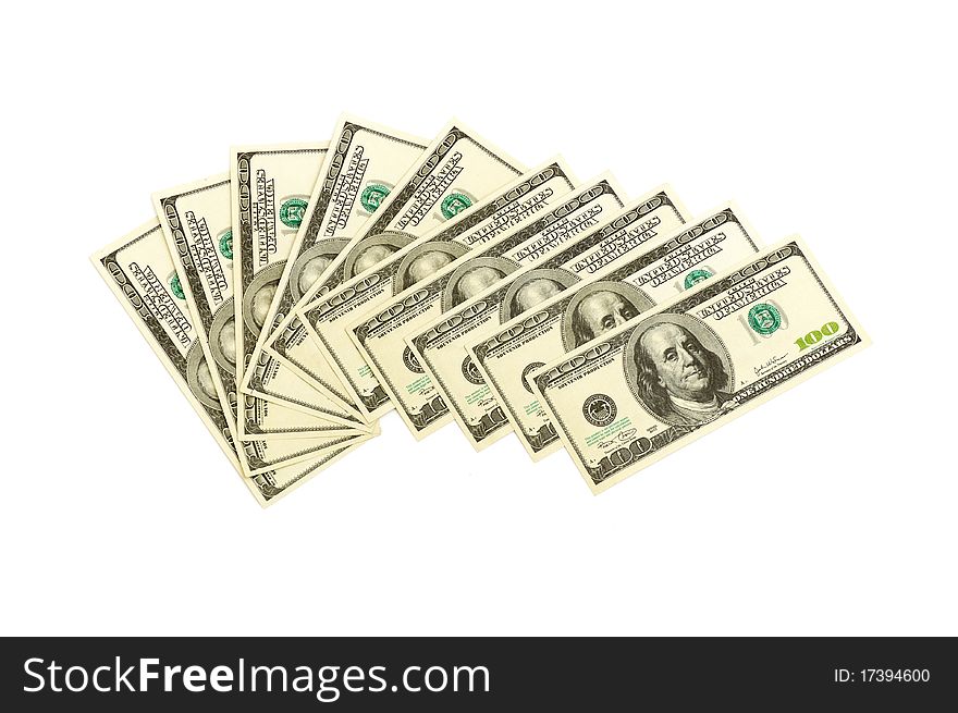 Heap of dollars, money background isolated on white