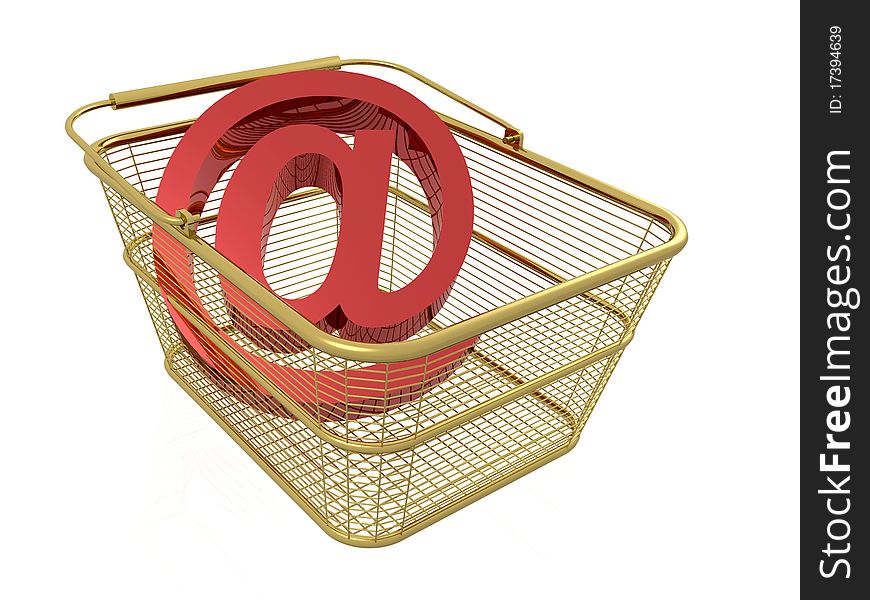 Mail sign in the basket on white background.