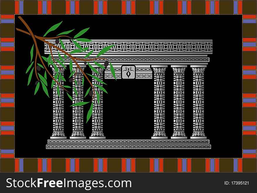 Fantasy phoenician temple and olive branch