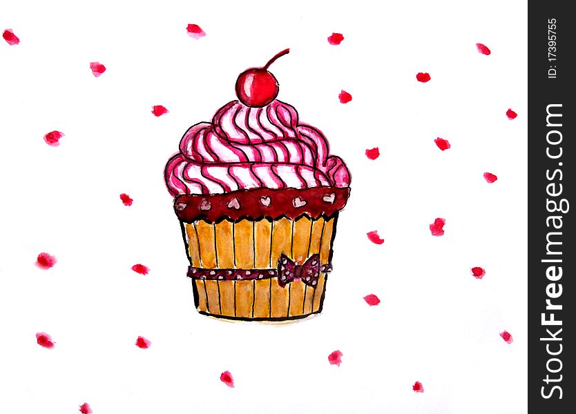 Sweet Watercolor Cupcake, Hand-painted