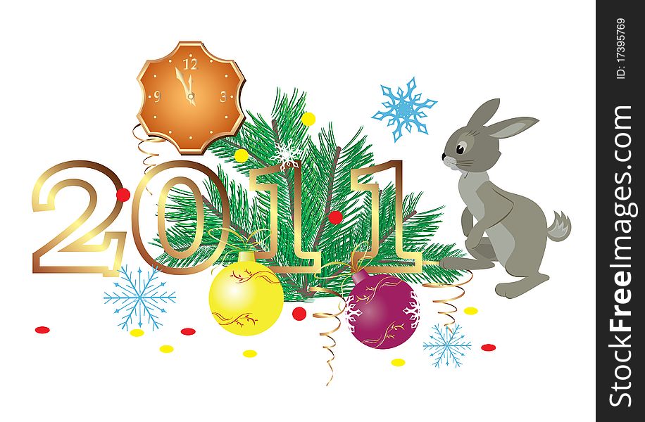 Vector illustration of 2011 and decorations and rabbit. Vector illustration of 2011 and decorations and rabbit