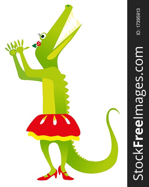 Vector illustration - green crocodile dance