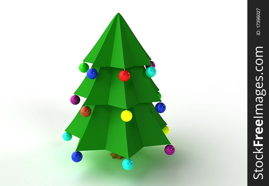 Toy Christmas tree made of plastic with Christmas balls on white background â„– 2. Toy Christmas tree made of plastic with Christmas balls on white background â„– 2