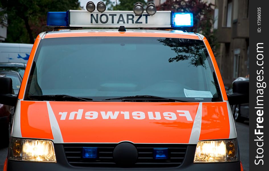 German notarzt ambulance car with blue light