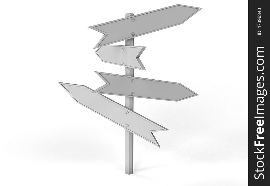 White signpost with lots of pointers on a white background â„–1. White signpost with lots of pointers on a white background â„–1