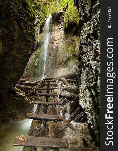 Waterfall on a stream in european mountain. Waterfall on a stream in european mountain.