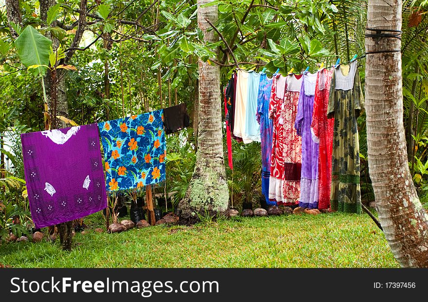 Colorful laundry on a line depicting life in New Caledonia. Colorful laundry on a line depicting life in New Caledonia