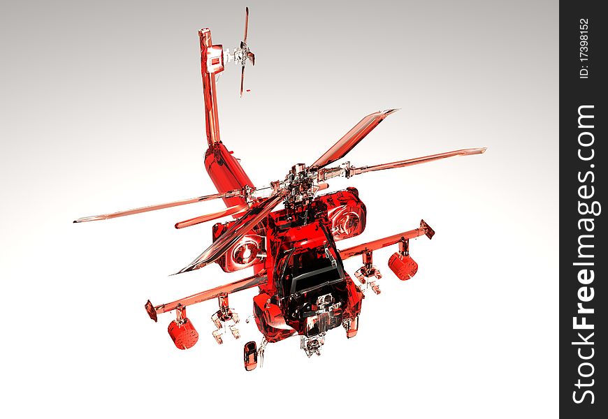 Red glassy decorative helicopter on a white background. Red glassy decorative helicopter on a white background
