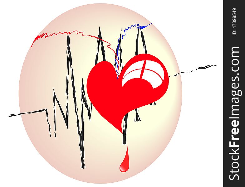 Red plastic heart with a white cardiogram line. Red plastic heart with a white cardiogram line