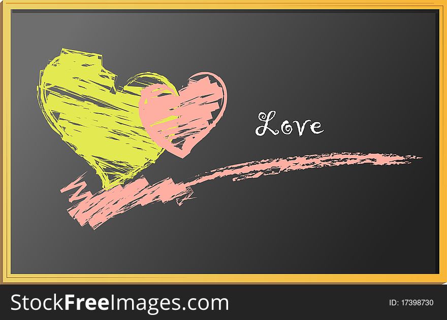 Hearts are drawn on blackboard - illustration design. Hearts are drawn on blackboard - illustration design