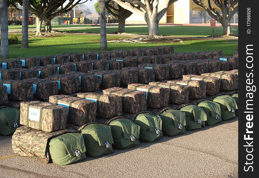 Marine graduate's gear lined up and ready to go. Marine graduate's gear lined up and ready to go.