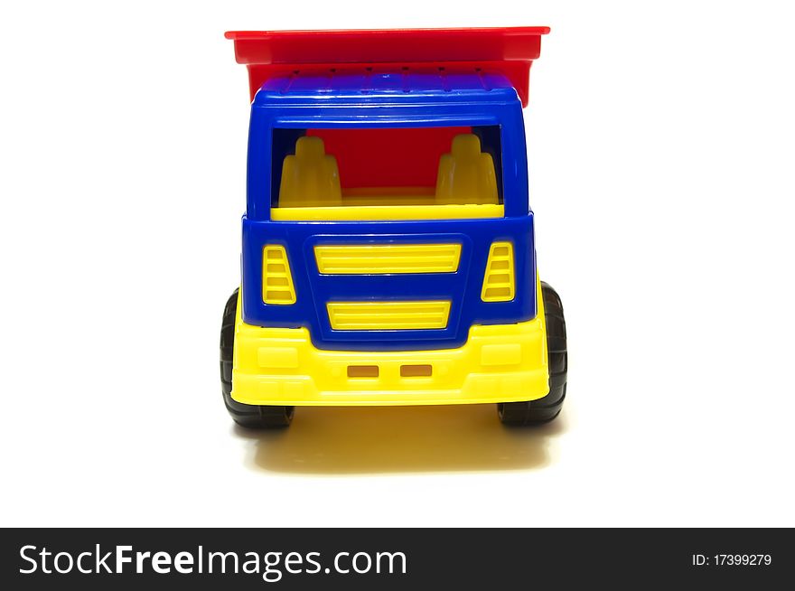 Photo of the toy truck on white background