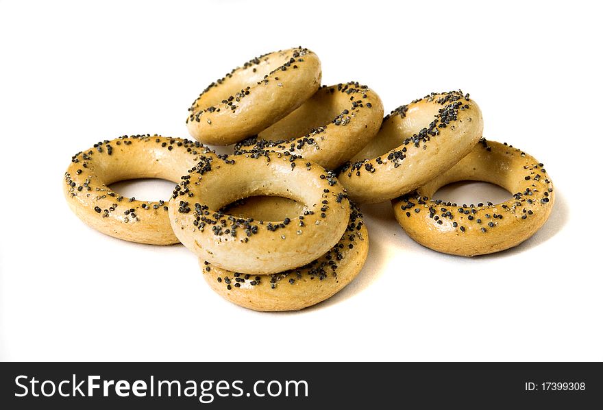 Bagels with poppy seeds isolated on a white background