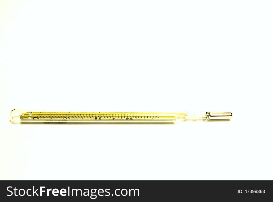 Photo of the mercury thermometer on white background