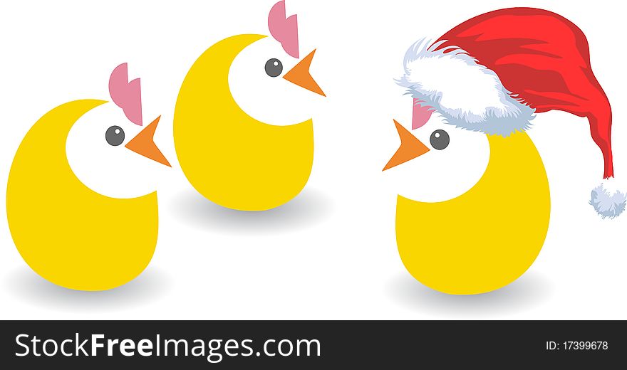 Christmas chickens on a white background