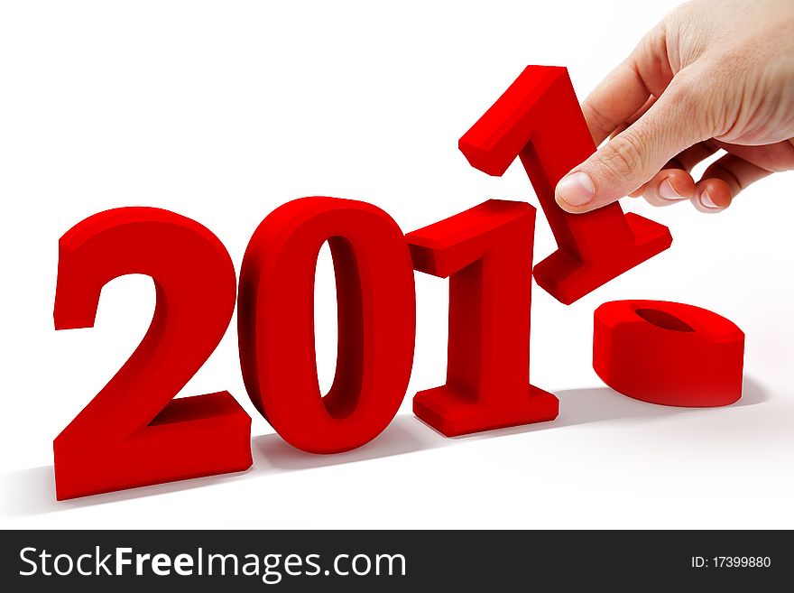 3d image of new year with numbers and hand. 3d image of new year with numbers and hand