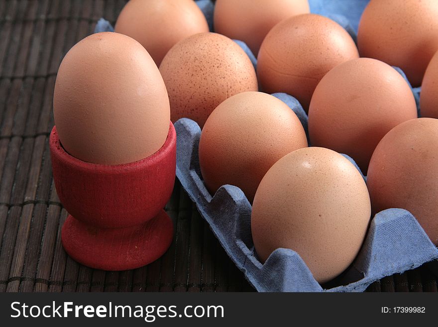 Basket of fresh eggs in a farm