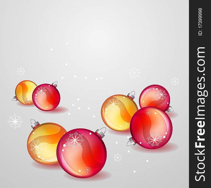 Christmas Greeting Card With Red And Gold Balls