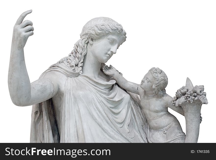 Antique statues of Mary and Jesus. Isolated over white. Antique statues of Mary and Jesus. Isolated over white.