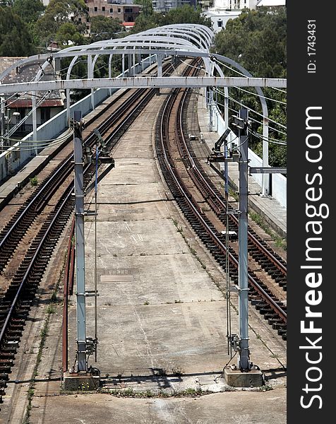 Urban Railway Tracks Under A Bridge In Sydney, Australia