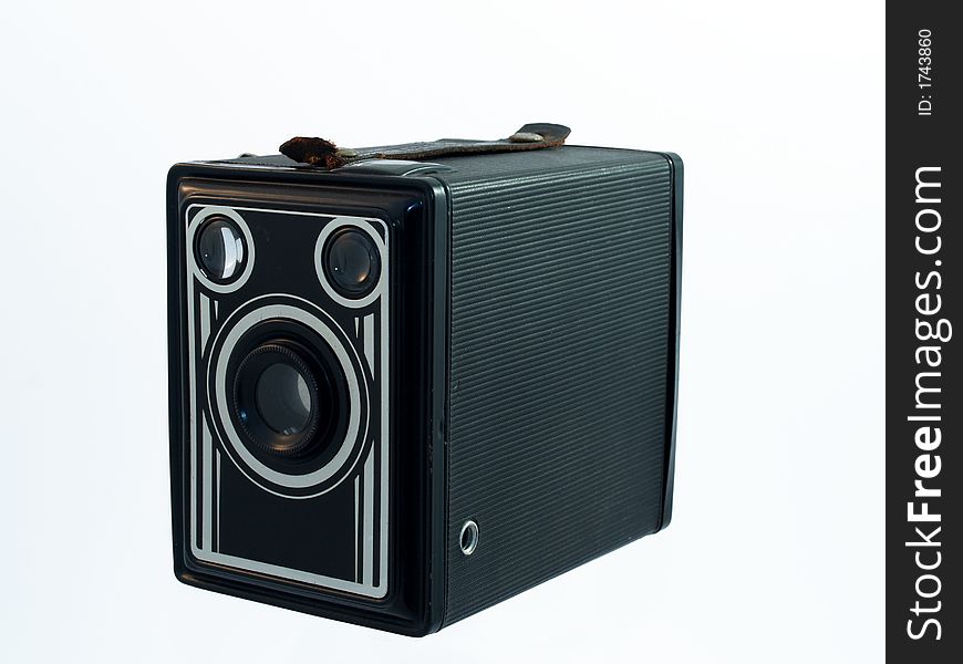 Vintage box camera on a white background