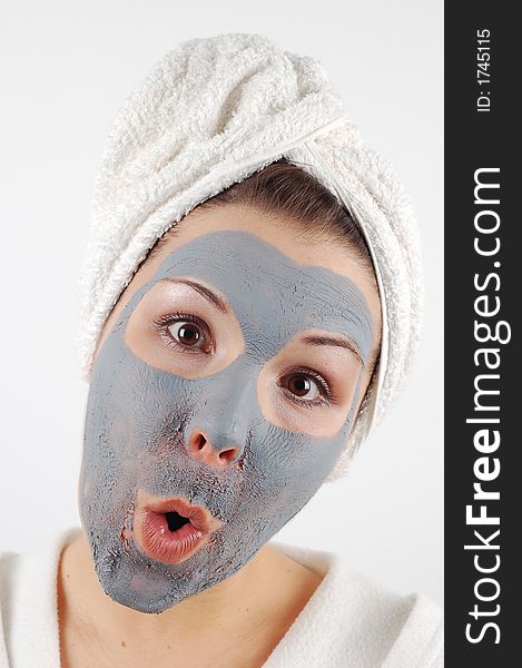 Attractive woman with blue beauty mask. Attractive woman with blue beauty mask