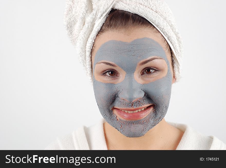 Attractive woman with blue beauty mask. Attractive woman with blue beauty mask