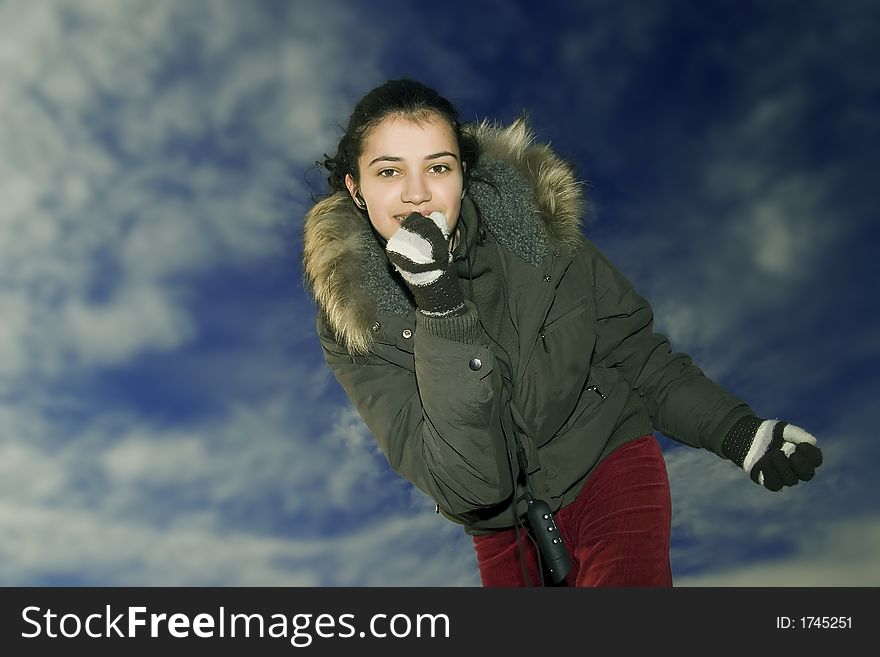 Young, beautiful and happy girl with mp3 player. Young, beautiful and happy girl with mp3 player