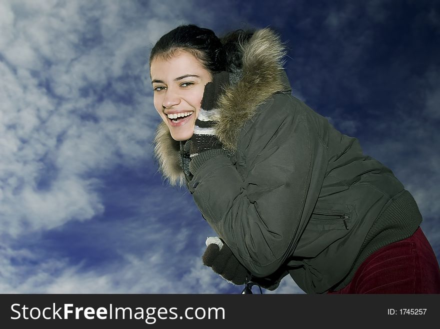 Beautiful Young Girl Listening Music