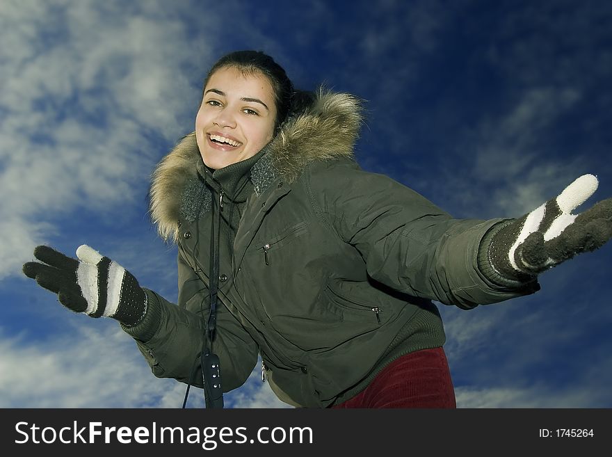 Young, beautiful and happy girl with mp3 player. Young, beautiful and happy girl with mp3 player