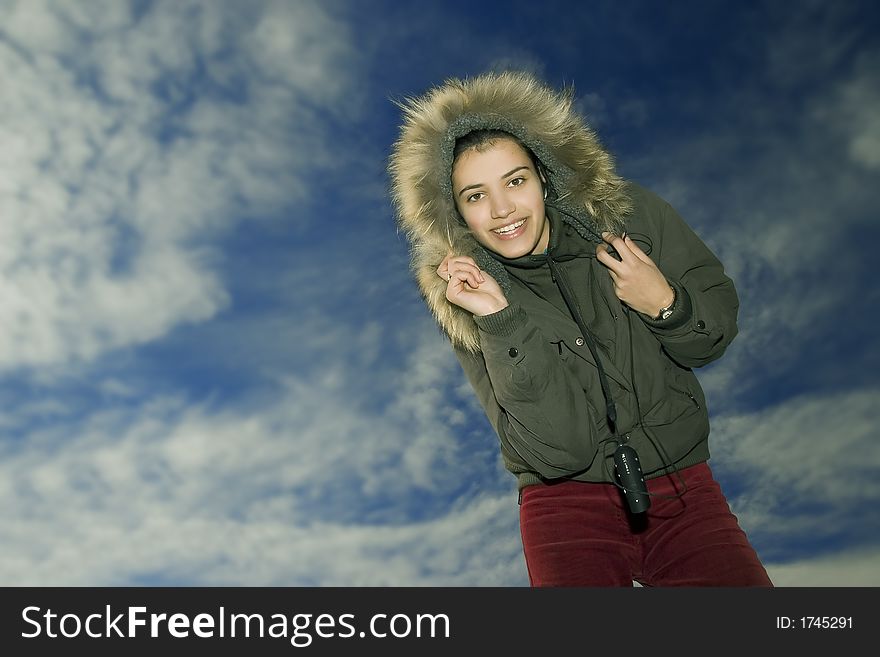 Young, beautiful and happy girl with mp3 player. Young, beautiful and happy girl with mp3 player