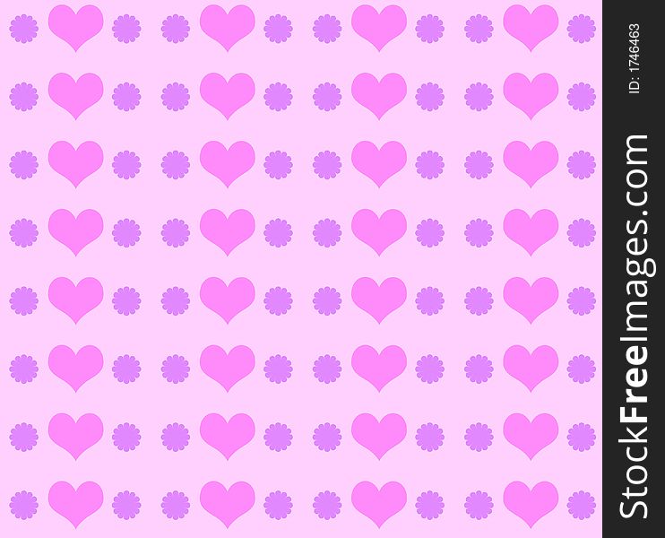 Hearts and flowers pattern on pink background